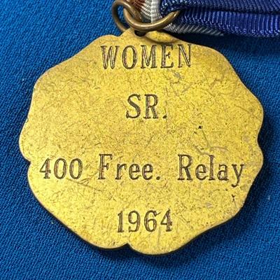 AAU 1964 SWIMMING MEDAL PIN ON RIBBON