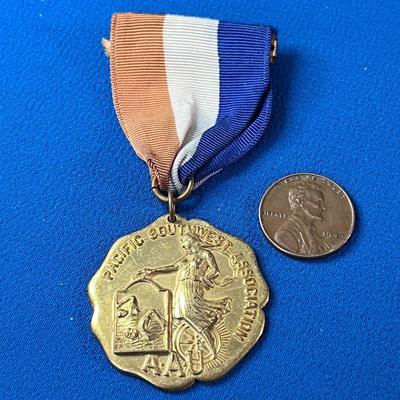 AAU 1964 SWIMMING MEDAL PIN ON RIBBON