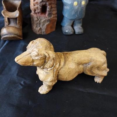 WOODEN HAND CARVED SAILOR-HOUND DOG-SHOE AND HOUSE