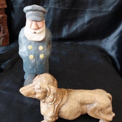 WOODEN HAND CARVED SAILOR-HOUND DOG-SHOE AND HOUSE