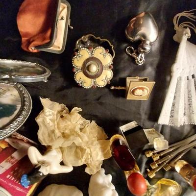 VINTAGE LADIES PERFUME BOTTLES-TRINKET BOXES-RING HOLDER-COIN POUCHES-MORE