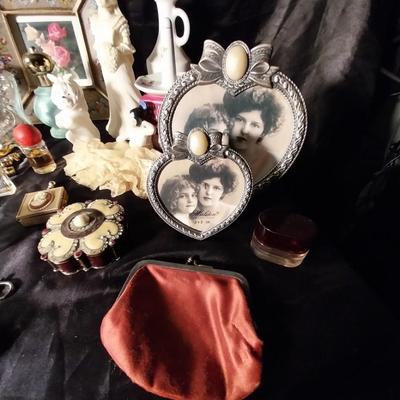 VINTAGE LADIES PERFUME BOTTLES-TRINKET BOXES-RING HOLDER-COIN POUCHES-MORE