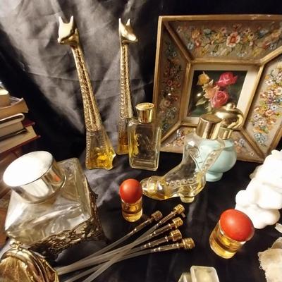 VINTAGE LADIES PERFUME BOTTLES-TRINKET BOXES-RING HOLDER-COIN POUCHES-MORE