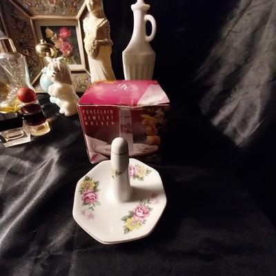 VINTAGE LADIES PERFUME BOTTLES-TRINKET BOXES-RING HOLDER-COIN POUCHES-MORE