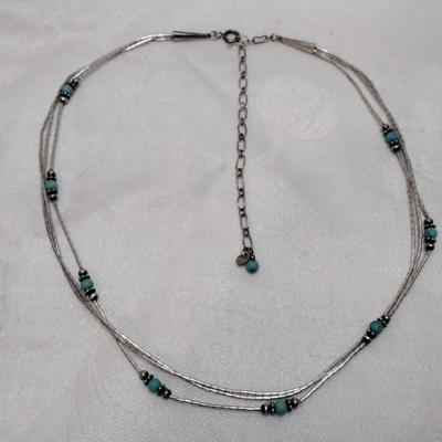 Navajo Quok Turquoise Liquid Silver Turquoise 925 Signed 18" Necklace