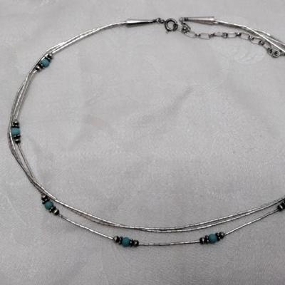 Navajo Quok Turquoise Liquid Silver Turquoise 925 Signed 18" Necklace