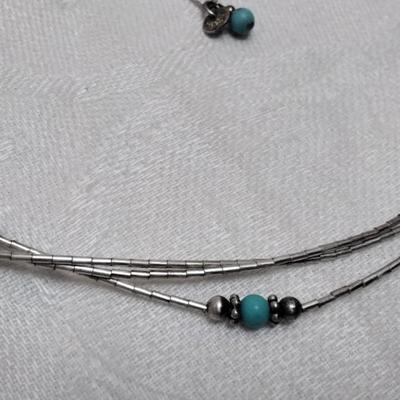 Navajo Quok Turquoise Liquid Silver Turquoise 925 Signed 18" Necklace
