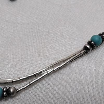 Navajo Quok Turquoise Liquid Silver Turquoise 925 Signed 18" Necklace