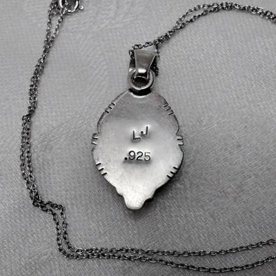 Vintage Navajo Turquoise Hand Signed LJ (Lester Jackson) 18" 925 Necklace