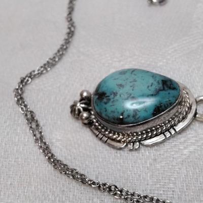 Vintage Navajo Turquoise Hand Signed LJ (Lester Jackson) 18" 925 Necklace