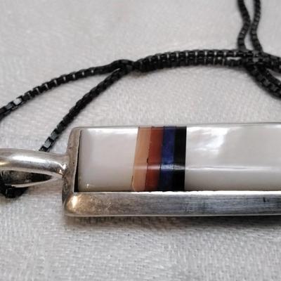 Vintage Reversible Zuni Lapidary Gemstone Art 28" 925 Necklace