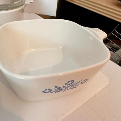 CORNING WARE, BLUE CORN FLOWER BAKING DISH LOT 