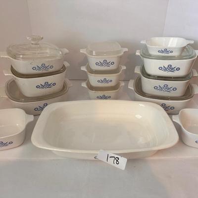 CORNING WARE, BLUE CORN FLOWER BAKING DISH LOT 