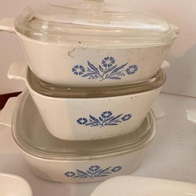 CORNING WARE, BLUE CORN FLOWER BAKING DISH LOT 