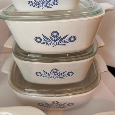 CORNING WARE, BLUE CORN FLOWER BAKING DISH LOT 