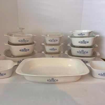 CORNING WARE, BLUE CORN FLOWER BAKING DISH LOT 