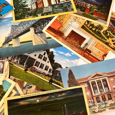 VINTAGE POST CARD, POCKET KNIFE, RAZOR, AND STAMP LOT 
