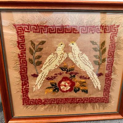 FRAMED NEEDLE POINT BIRD ART 