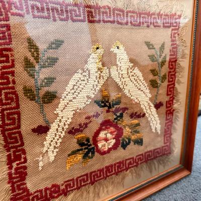 FRAMED NEEDLE POINT BIRD ART 