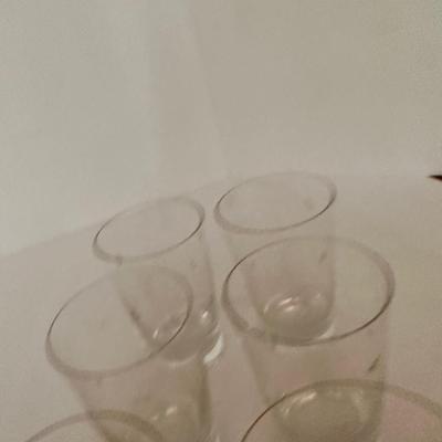 VINTAGE MID CENTURY ATOMIC STAR STARBURST ETCHED GLASS SET 