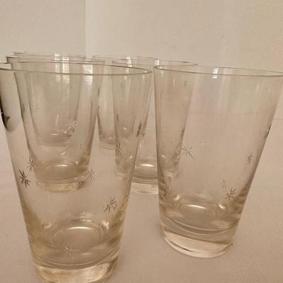 VINTAGE MID CENTURY ATOMIC STAR STARBURST ETCHED GLASS SET 