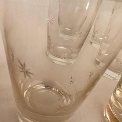 VINTAGE MID CENTURY ATOMIC STAR STARBURST ETCHED GLASS SET 