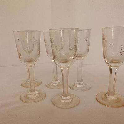 VINTAGE MID CENTURY ATOMIC STAR STARBURST ETCHED GLASS SET 