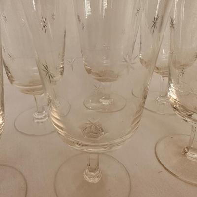 VINTAGE MID CENTURY ATOMIC STAR STARBURST ETCHED GLASS SET 
