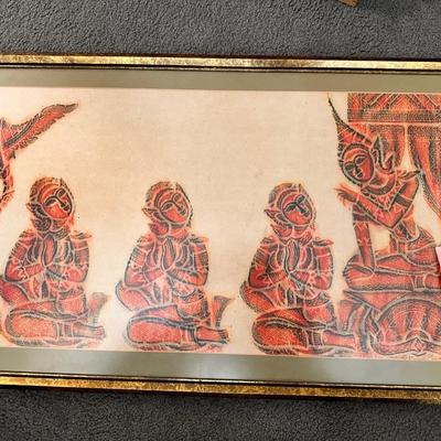 VINTAGE FRAMED TEMPLE RUBBING 
