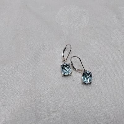 Vintage Solitaire Aquamarine 925 Earrings