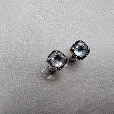 Vintage Aquamarine and White Sapphires 925 Post Earrings