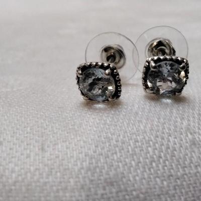 Vintage Aquamarine and White Sapphires 925 Post Earrings