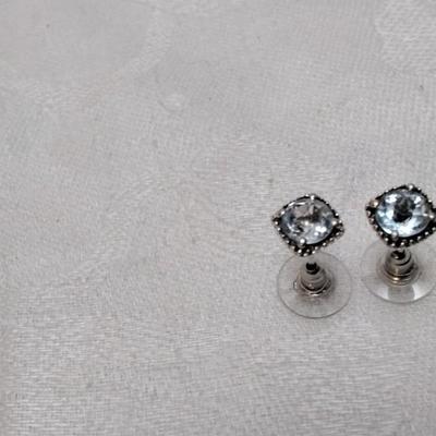 Vintage Aquamarine and White Sapphires 925 Post Earrings