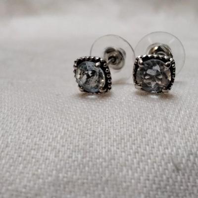 Vintage Aquamarine and White Sapphires 925 Post Earrings