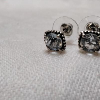 Vintage Aquamarine and White Sapphires 925 Post Earrings