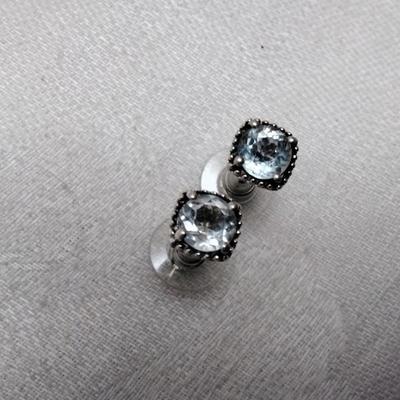 Vintage Aquamarine and White Sapphires 925 Post Earrings