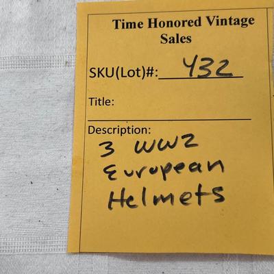 3 WW2 European helmets with intact inner headbands and chin straps
