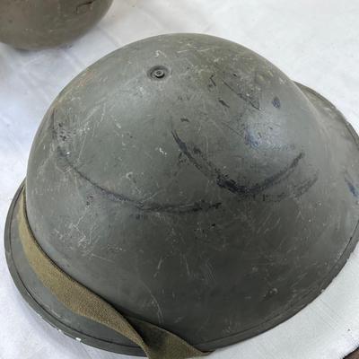 3 WW2 European helmets with intact inner headbands and chin straps