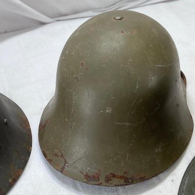 3 WW2 European helmets with intact inner headbands and chin straps