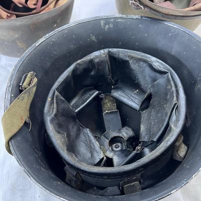 3 WW2 European helmets with intact inner headbands and chin straps