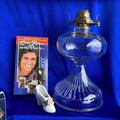 QUEEN ANNE OIL LAMP, VHS MOVIES WITH INNOCENCE AND A VINTAGE HIGH HEEL