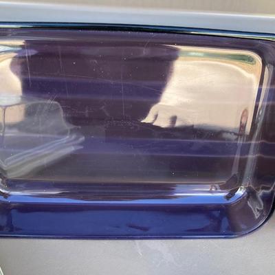 PURPLE PYREX BAKING DISHES, BROWNIE CUTTER, SCALE AND OTHER GOOD STUFF