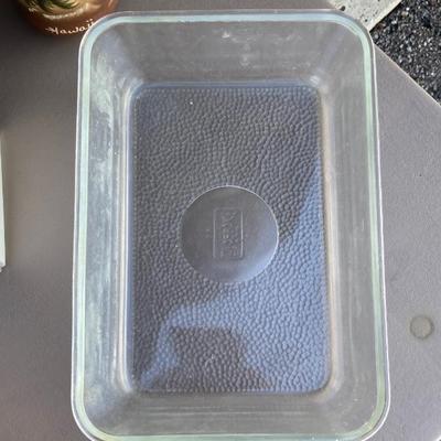 PURPLE PYREX BAKING DISHES, BROWNIE CUTTER, SCALE AND OTHER GOOD STUFF