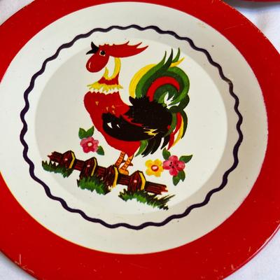 Tin Tea Set pieces roosters