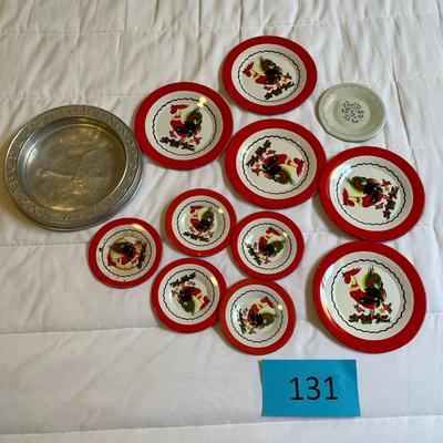 Tin Tea Set pieces roosters