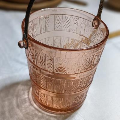 Cambridge Keg Barrel Pink Depression Glass Ice Bucket with Metal Handle