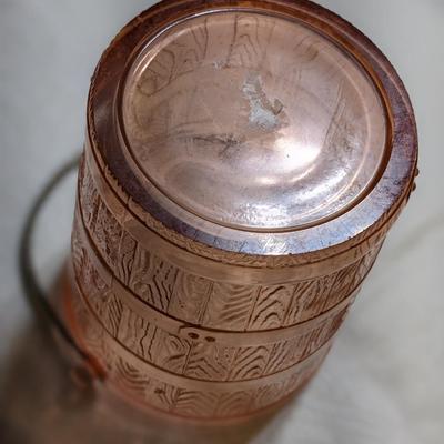 Cambridge Keg Barrel Pink Depression Glass Ice Bucket with Metal Handle