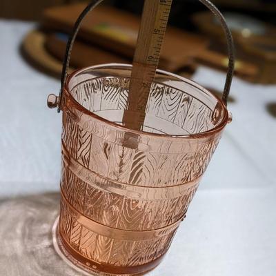 Cambridge Keg Barrel Pink Depression Glass Ice Bucket with Metal Handle