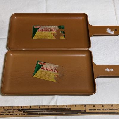2 NOS Ellingers Agatized Wood Barbeque Trays