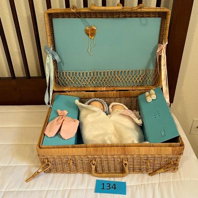 Effanbee Two dolls in a wicker suitcase